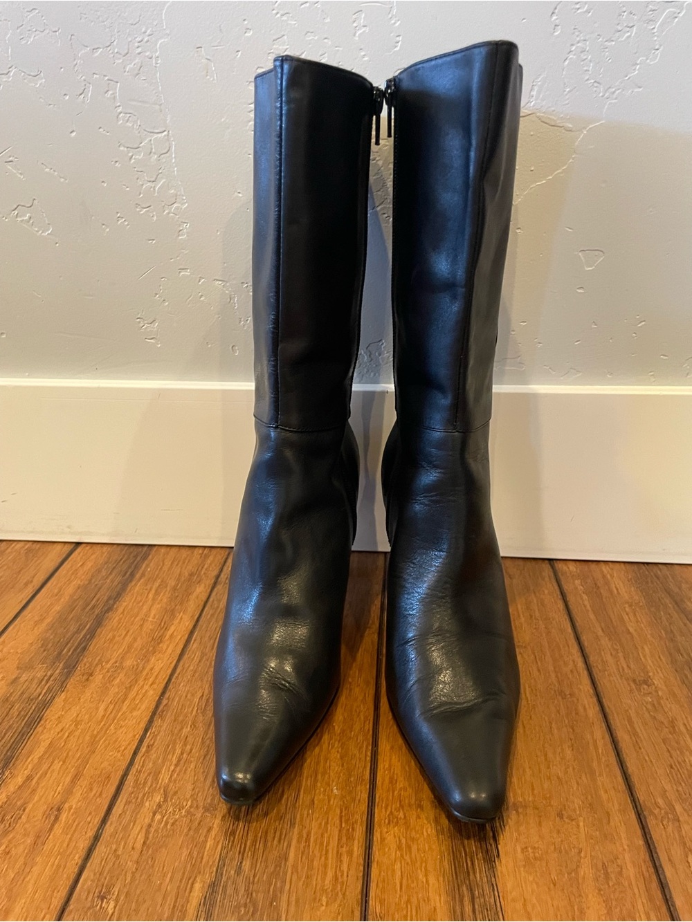 Pristine RARE! Moda Y2K genuine leather Black Mid-Calf Leather Boots 8